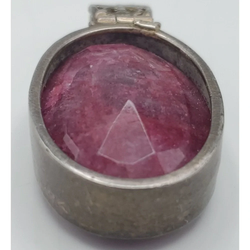 Vtg Sterling Silver Genuine Ruby Handcrafted Reversible Pendant / Brooch‎ 36g